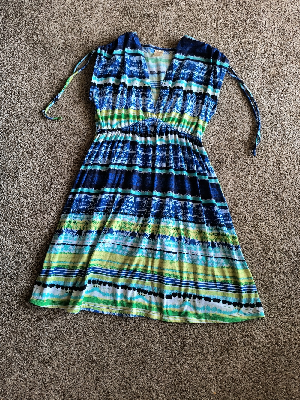 Faded Glory Striped V-Neck Midi Dress in Blue & Green